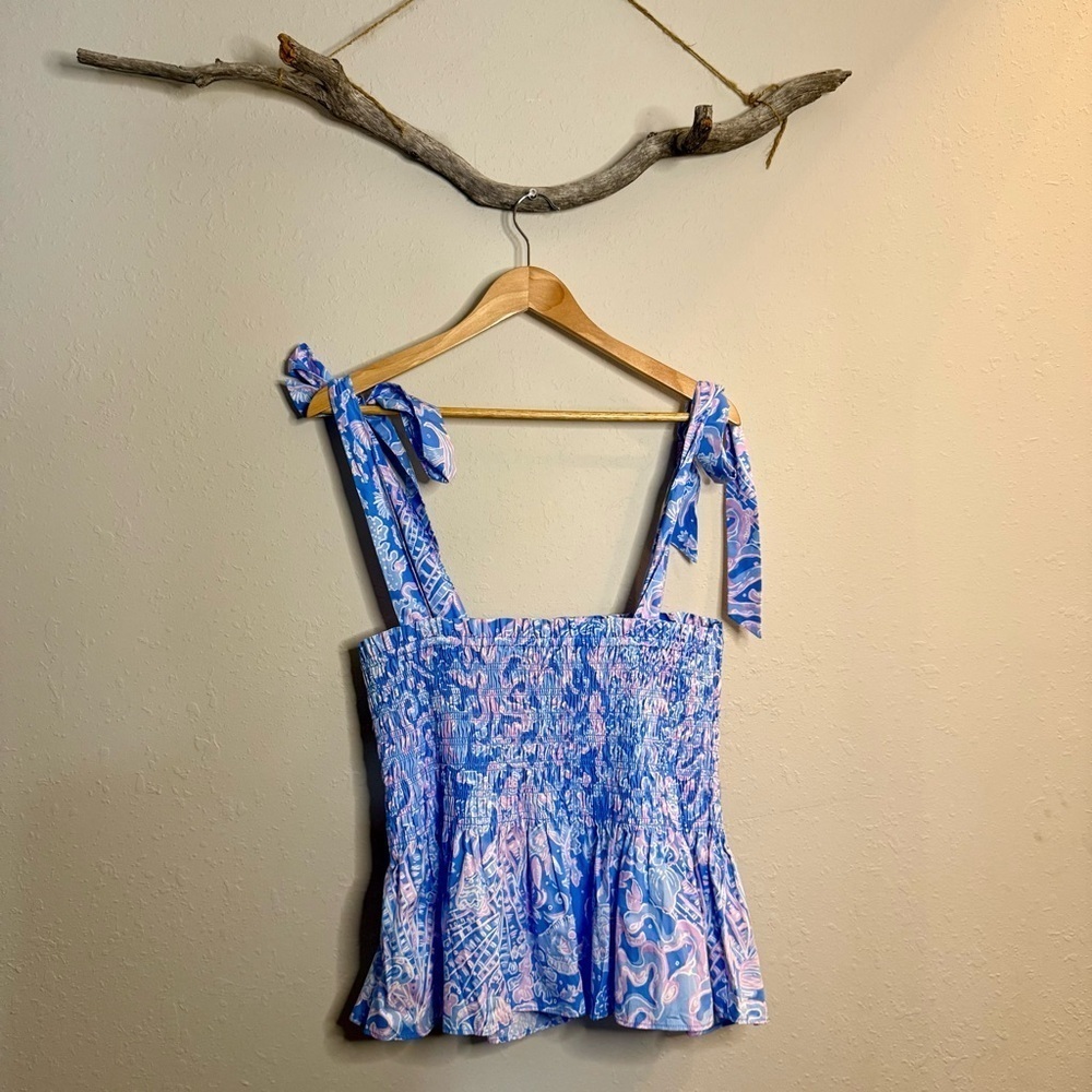 Lilly Pulitzer Rivera Smocked Top in Boca Blue - Picture 6 of 10